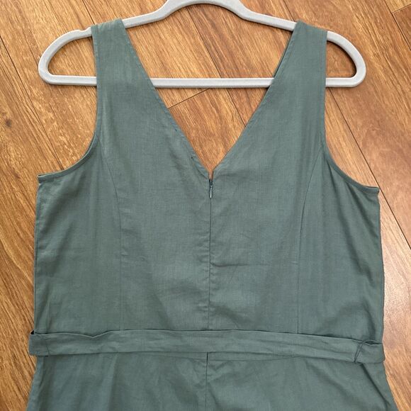 Universal Standard Jumpsuit Women 2XS 6-8 Green Linen V-Neck Belted Pockets Wide - Picture 8 of 16